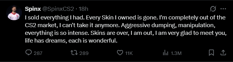 一日蒸发20亿美元！CS2游戏饰品市场迎剧变 有职业选手已经“清仓”