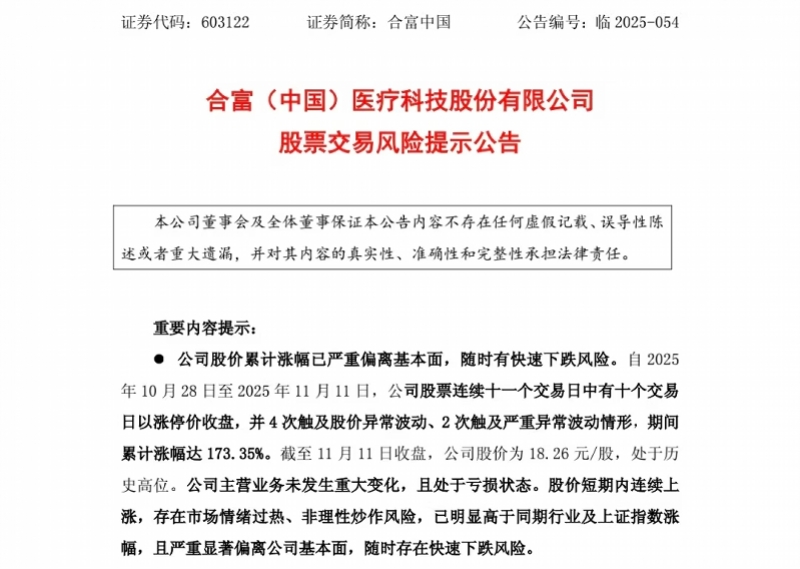 合富中国12天11板成“妖”！公司公告：击鼓传花效应明显